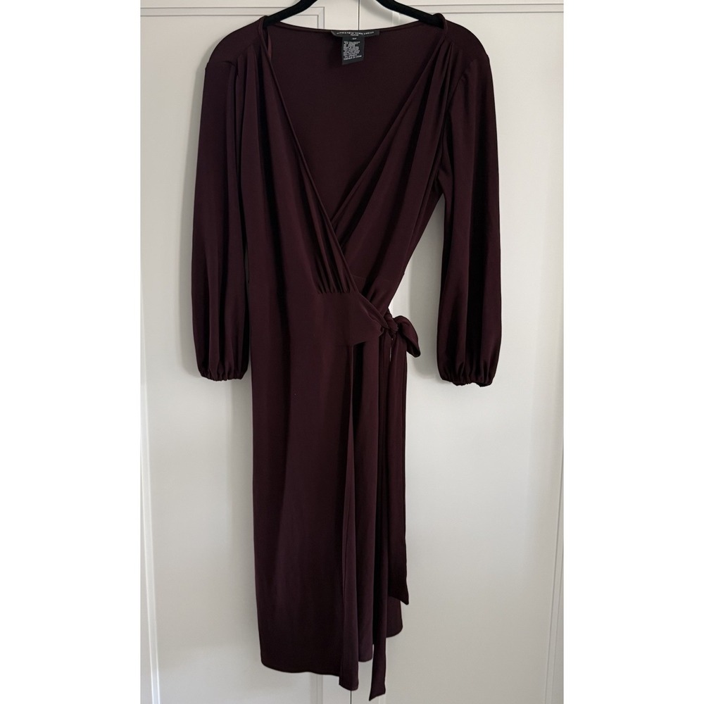 Jones New York Wrap Dress Deep Burgundy Midi 8P Minimalist